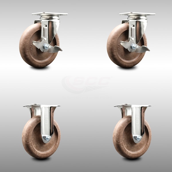 Service Caster 5 Inch 316SS High Temp Glass Filled Nylon Top Plate Caster Brake 2 Rigid, 2PK SCC-SS31620S514-GFNSHT-TLB-2-R-2 - main